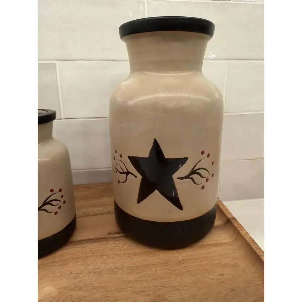 Primitive‎ Star Ceramic Stoneware Crock Country Farmhouse Kitchen